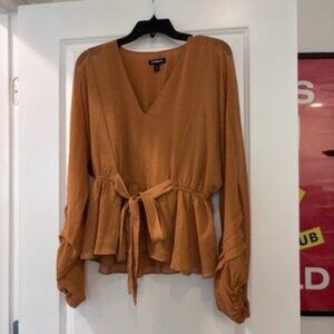 Express Chiffon V Neck Blouse in Rusty Brown